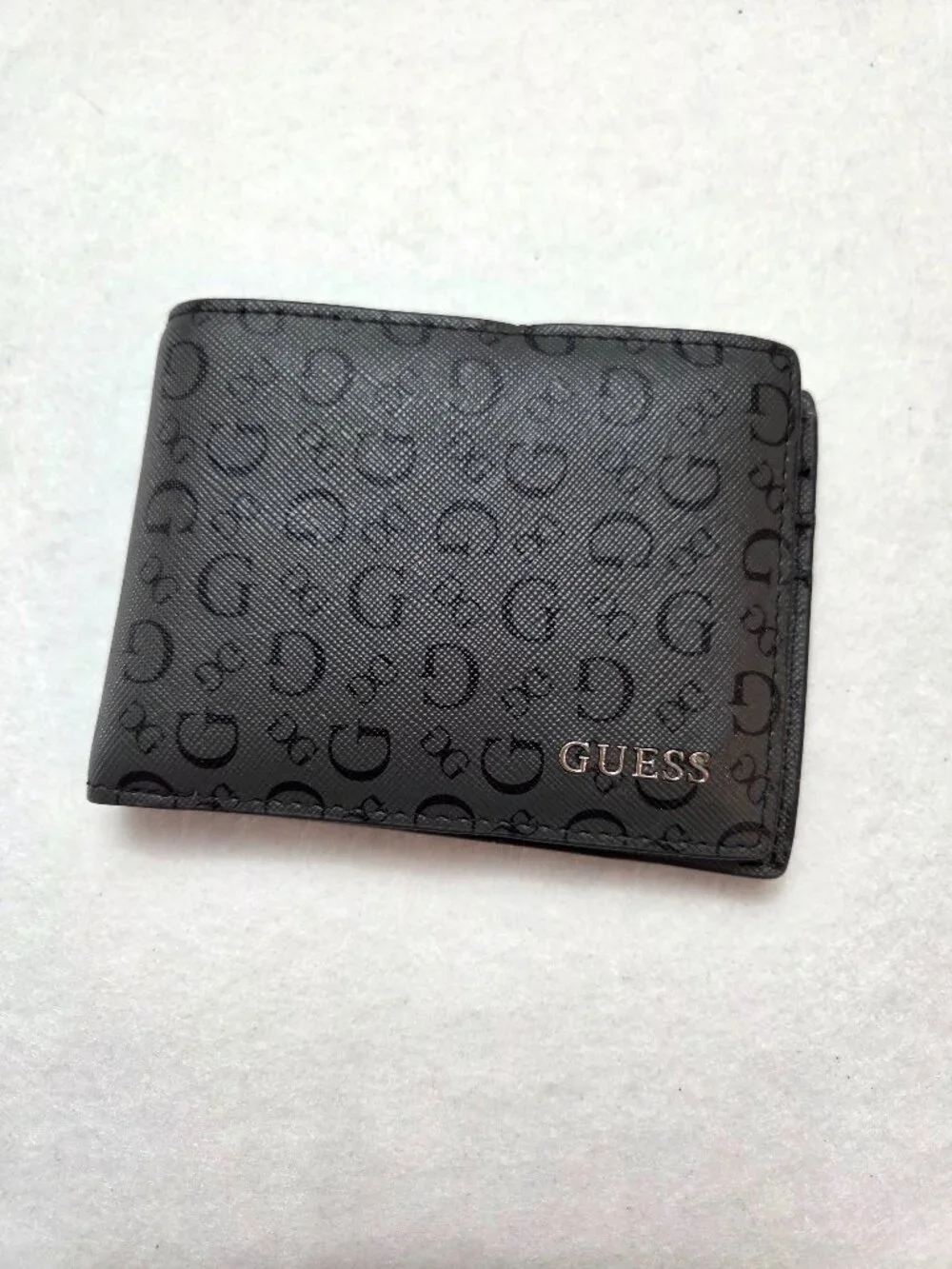 GUESS Monogram Carter Billfold Black Gray Coal Bifold Wallet Removable ID Holder
